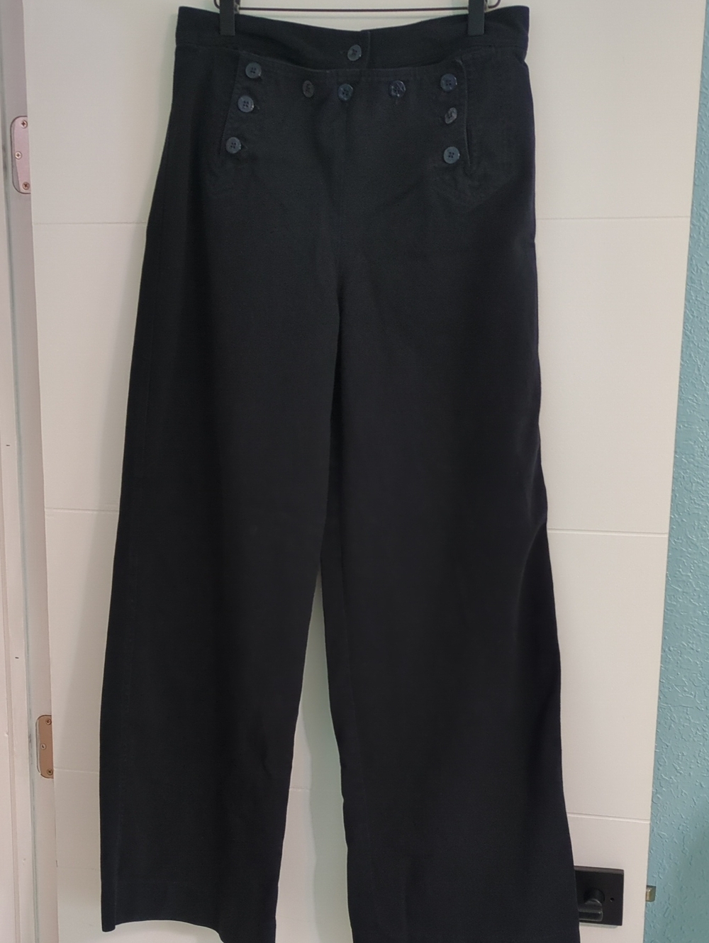 DKNY Y2K High Waisted Wide-Leg Black Women's Pants Nautical Button Detail Sz 14